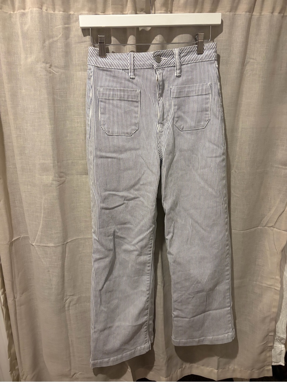 Just Black Vertical Stripe Straight-Leg Jeans in Blue and White